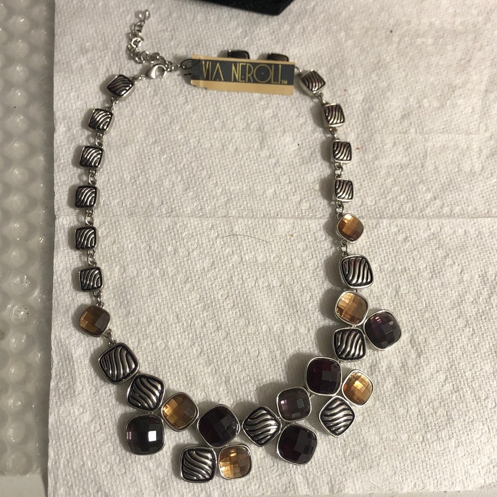 Via Neroli Silver and Gold-Tone Necklace with Purple Accents